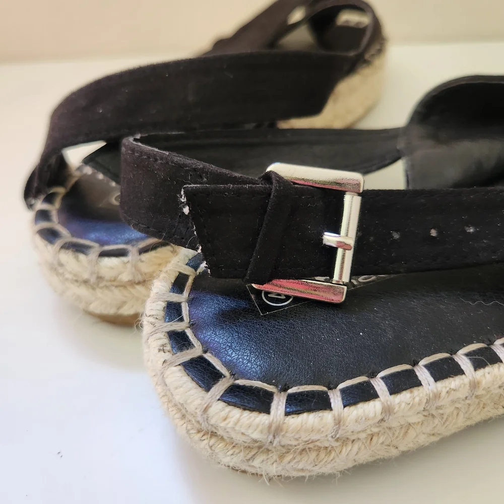 Krush Black Espadrille Sandals Sz 6 | Resort Casual Flat Slides